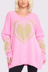 Heart Pattern Knitted Oversized Jumper