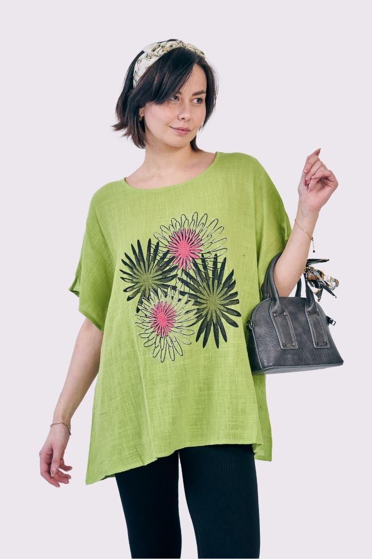 Dahlia Flower Print Cotton Top