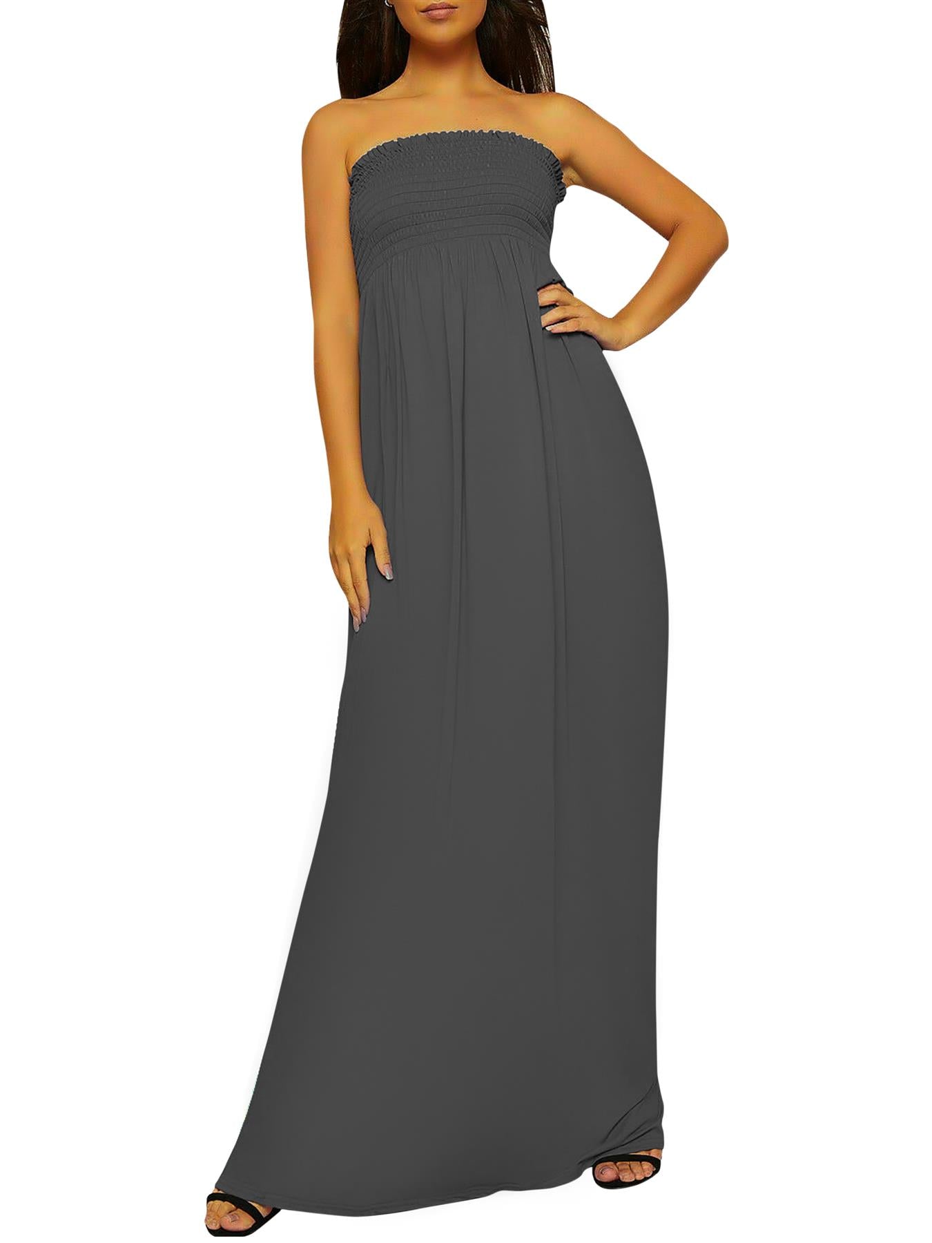 Plain Strapless Sheering Maxi Dress