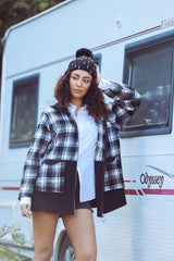 Plaid Pattern Pockets Hooded Jacket