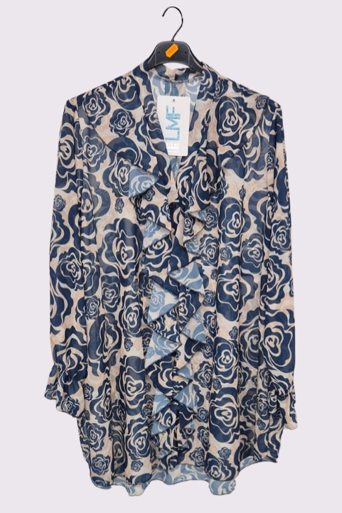 Floral Print Oversized Front Ruffle Top