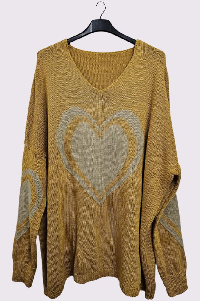 Heart Pattern Knitted Oversized Jumper