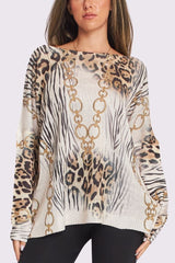 Animal Chain Print Knit Style Oversized Top