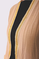 Plain Open Front Lace Trim Details Abaya