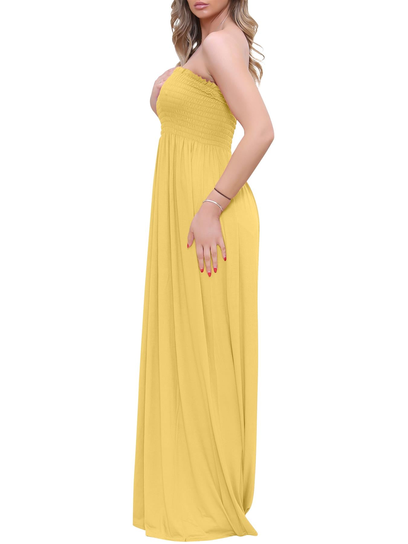 Plain Strapless Sheering Maxi Dress