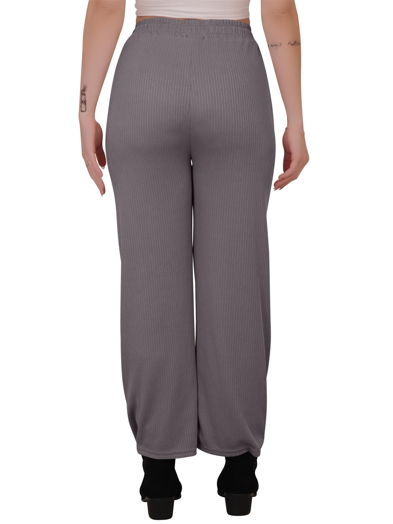 Plain Ribbed Wide Leg Drawstring Trousers