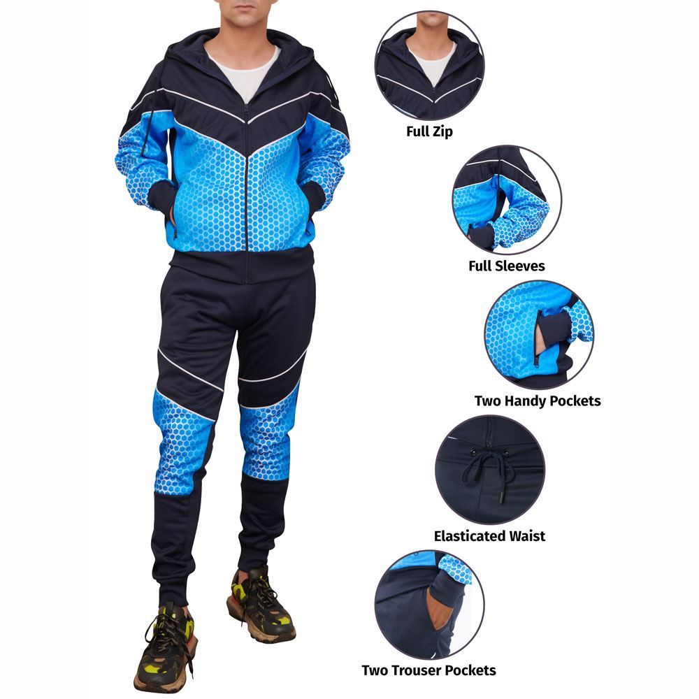 Men V Panelled Striped Zip Up Hooded Tracksuit