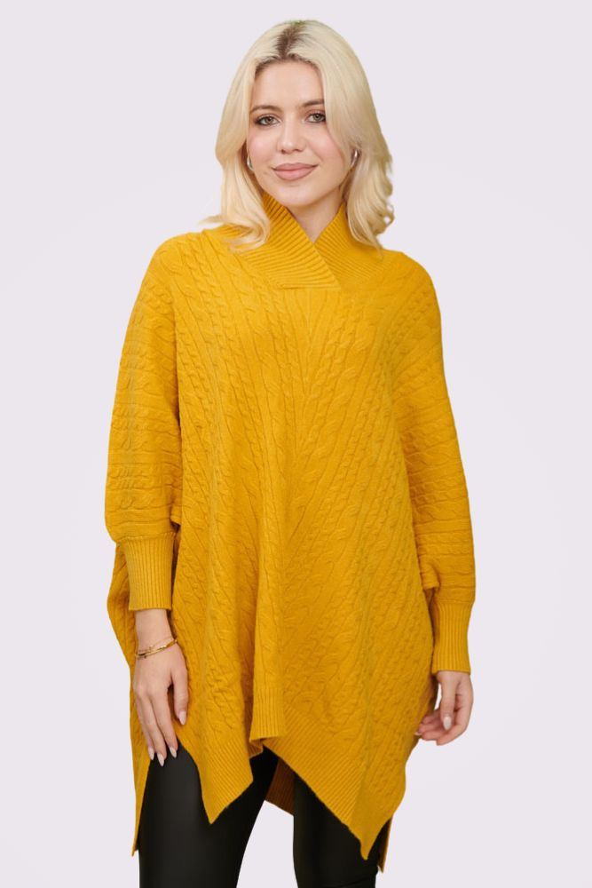 Cable Knit Pattern Ribbed Split Top