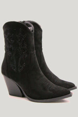 Suede Diamante Heel Zip Up Cowgirl Boot