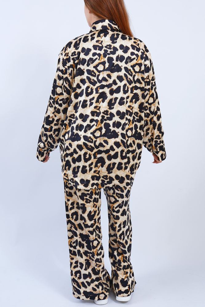 Leopard Print Button Up Loungewear Set