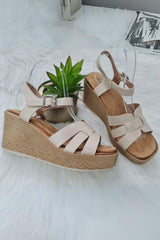 Thread Fastening Wedge Heel Ankle Buckle Strap Sandal