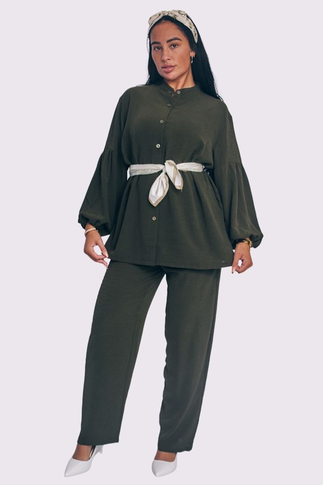 Plain Button Up Elasticated Waist Co-Ord Set