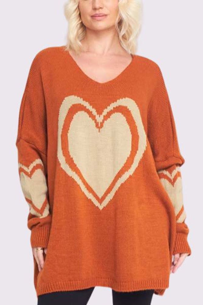 Heart Pattern Knitted Oversized Jumper