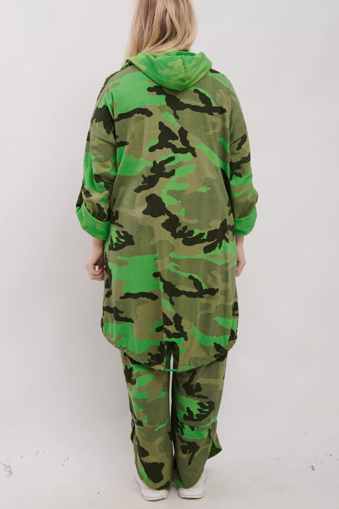 Camouflage Print Drawstring Hem Cotton Co-Ord