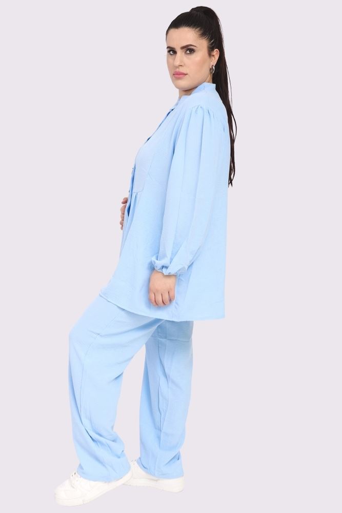 Plain Button Up Elasticated Waist Co-Ord set