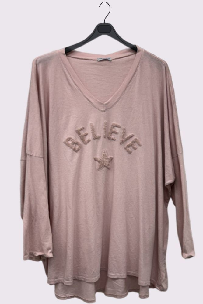 Believe' Star Embroidered Long-Sleeve Top