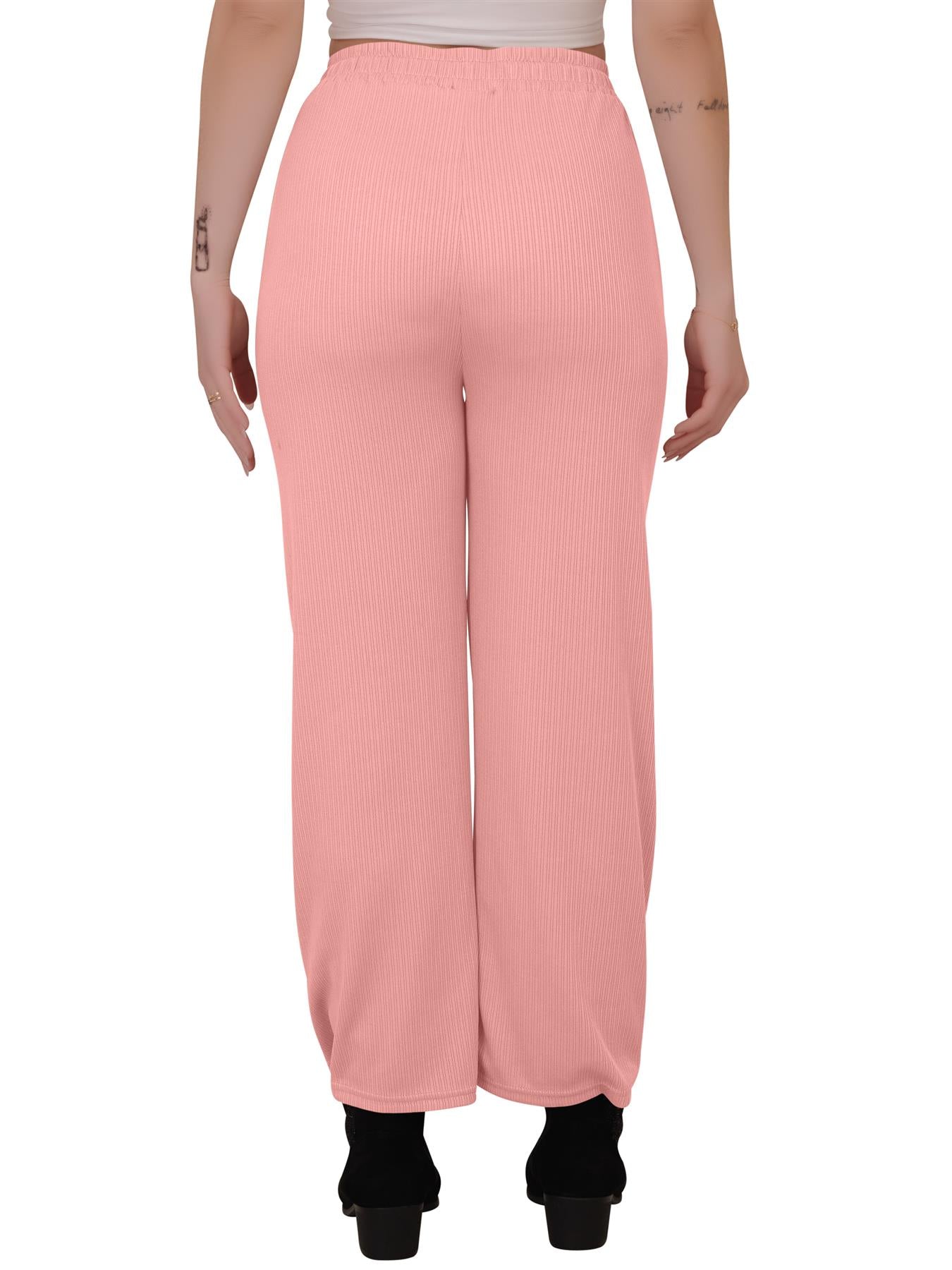 Plain Ribbed Wide Leg Drawstring Trousers