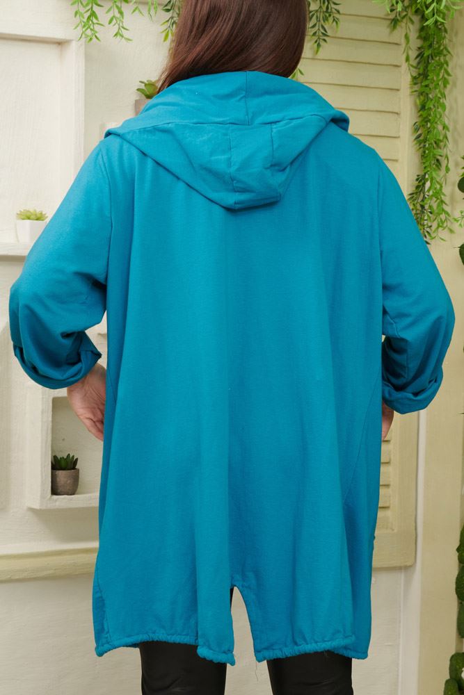 Plain Open Front Hooded Cotton Cardigan