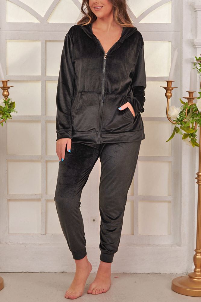 Plain Zip Up Hooded Co-Ord Loungewear