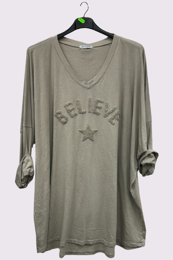 Believe' Star Embroidered Long-Sleeve Top