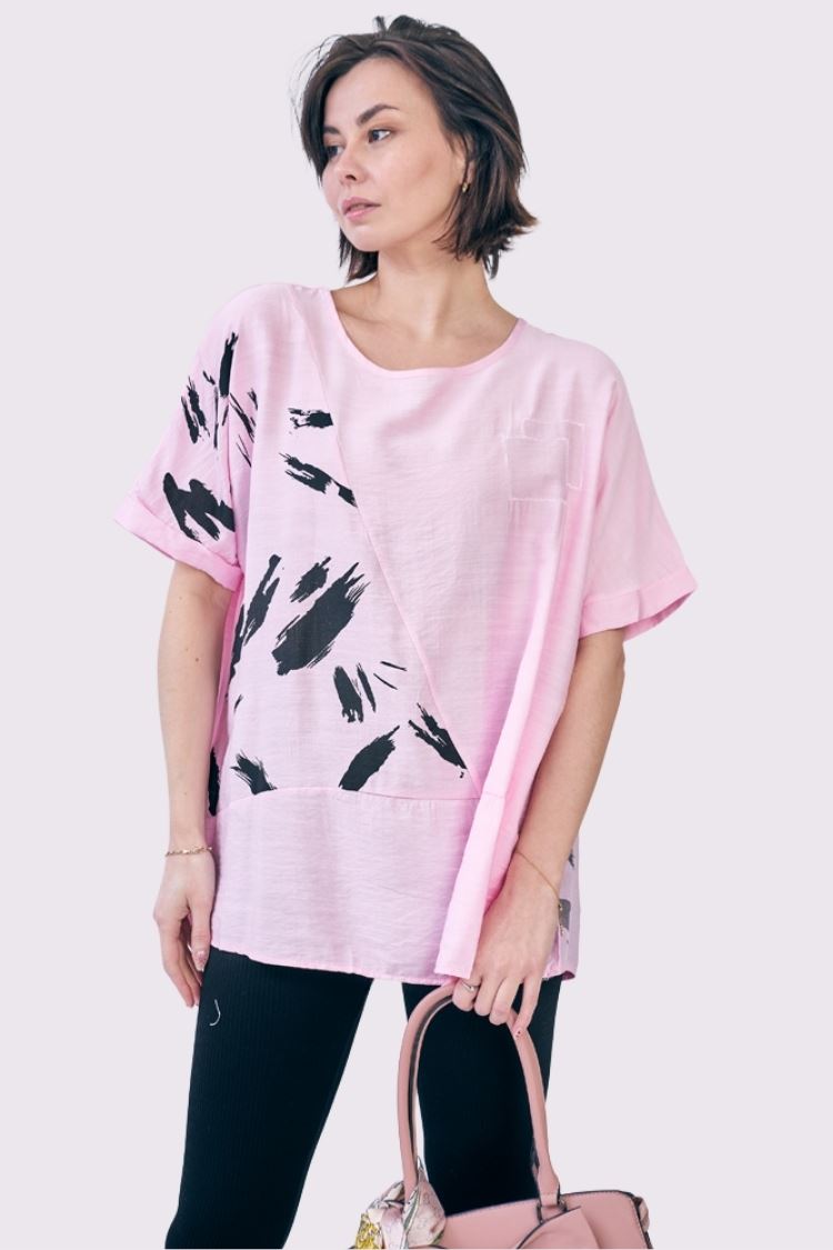 Brush Stroke Print Cotton Top