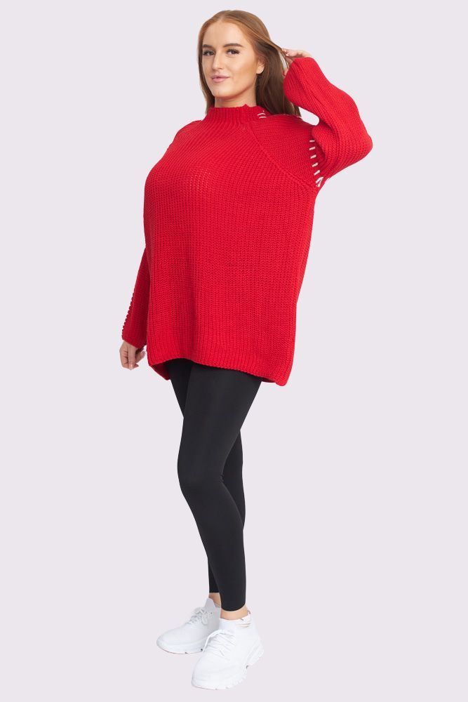 Shoulder Sleeve Stitch Design Knit Style Oversized Jumper