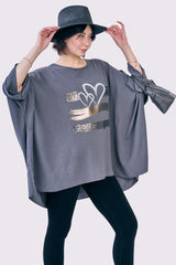 Foil Leopard Heart Print Oversized Top