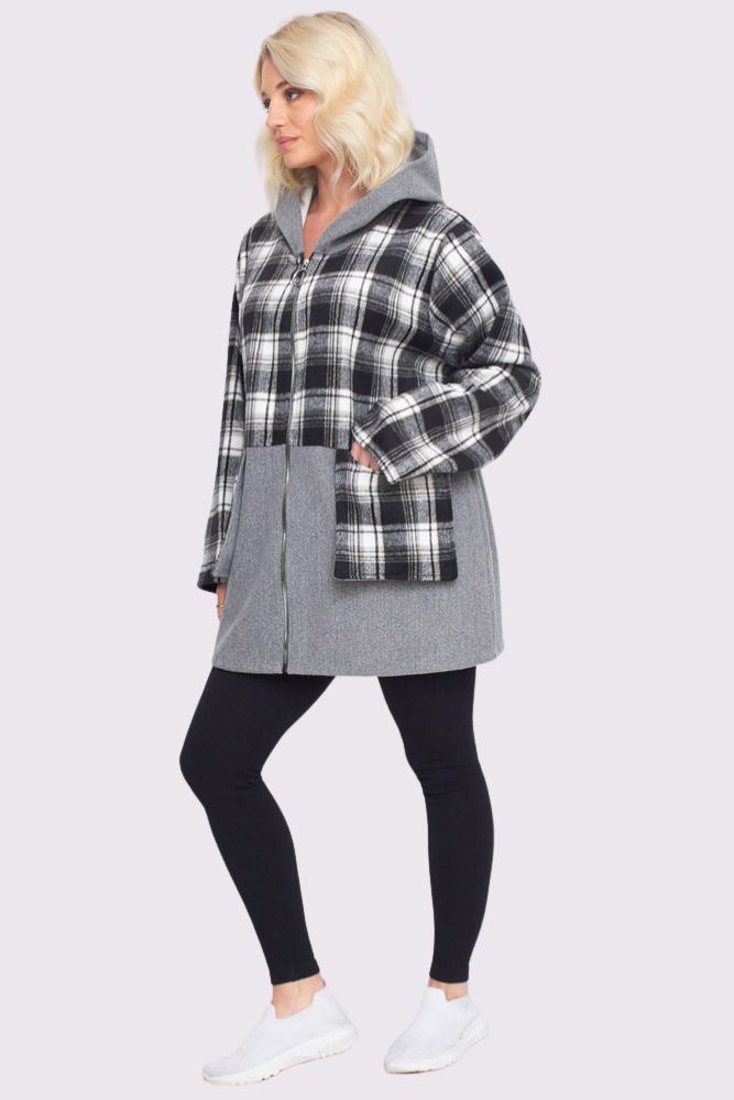 Plaid Pattern Pockets Hooded Jacket