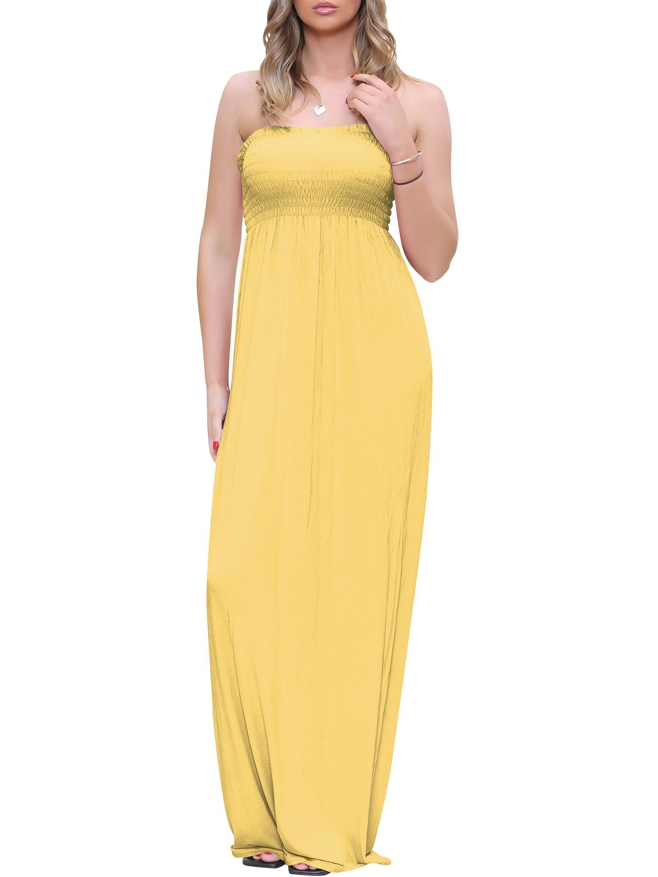 Plain Strapless Sheering Maxi Dress