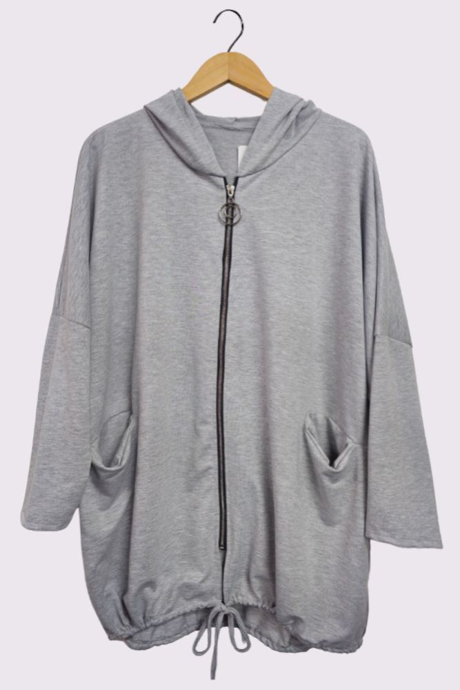 Drawstring Hem Zip-up Hooded Jacket