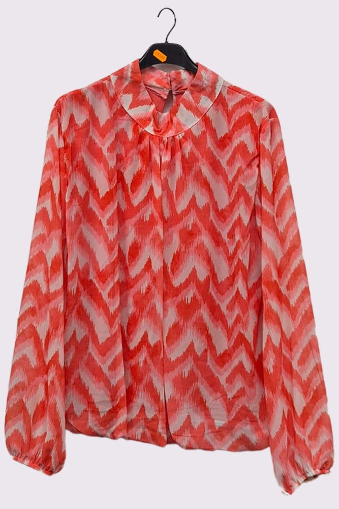 Abstract Print Balloon Sleeve Pleated Top