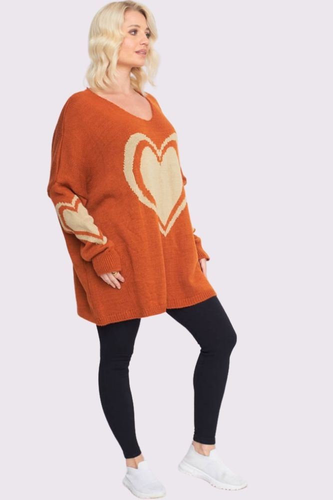 Heart Pattern Knitted Oversized Jumper