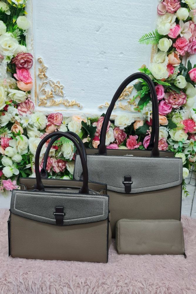 Two Tone Double Handles Shoulder Bag Set