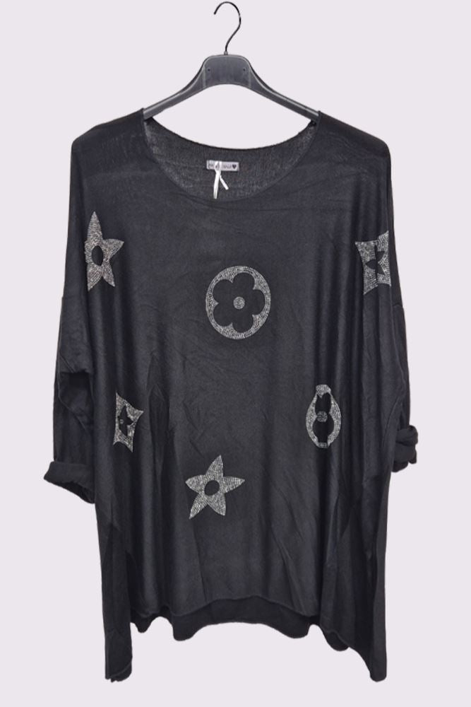 Diamante Star Print Oversized Top