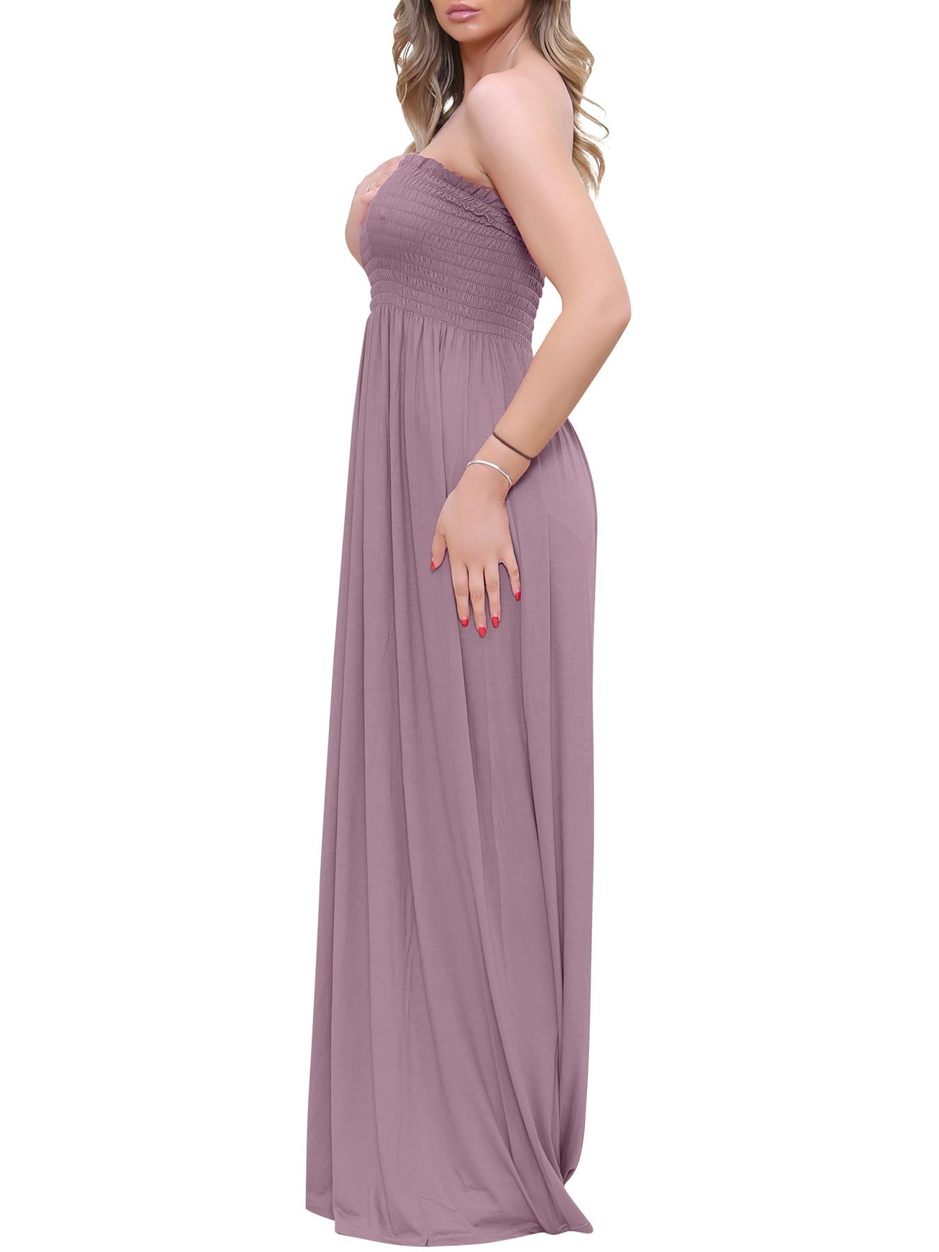 Plain Strapless Sheering Maxi Dress