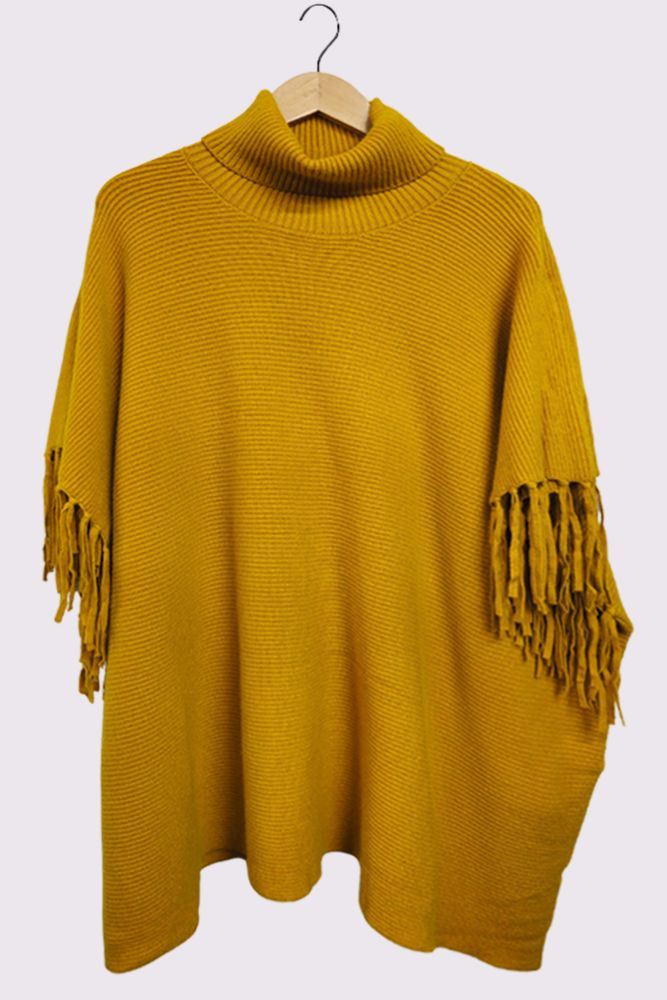 Plain Tassel Sleeve Knit Top