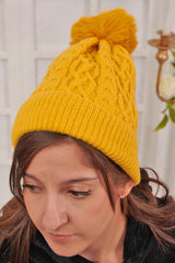 Beanie Cable Knit Pattern PomPom Acrylic Hat