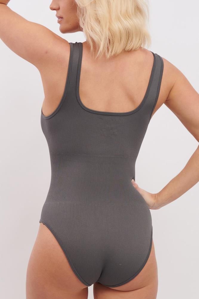 Plain Seamless Ribbed Bodysuit