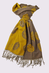 Two Tone Leaves Print Tassel Scarves