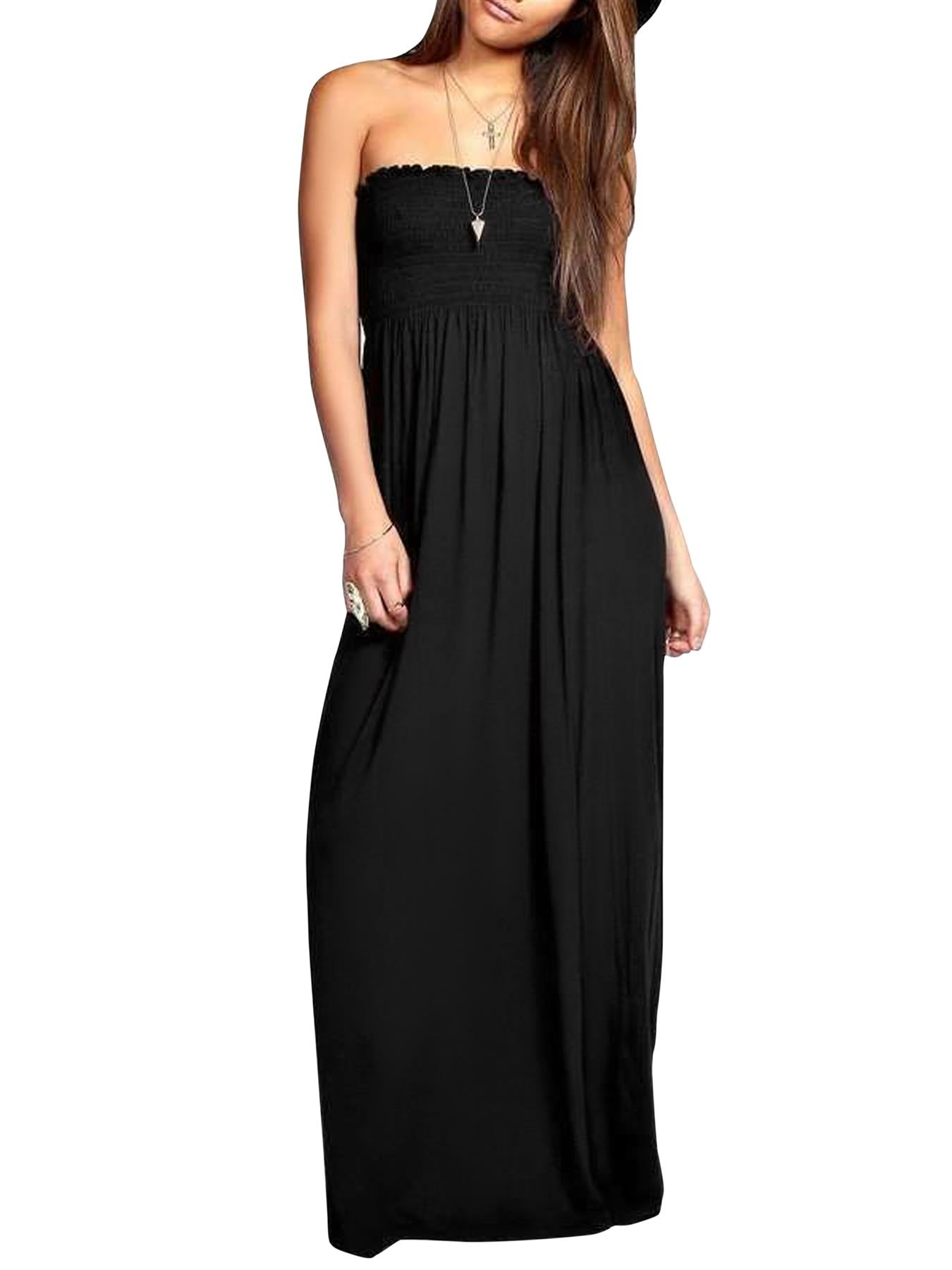 Plain Strapless Sheering Maxi Dress