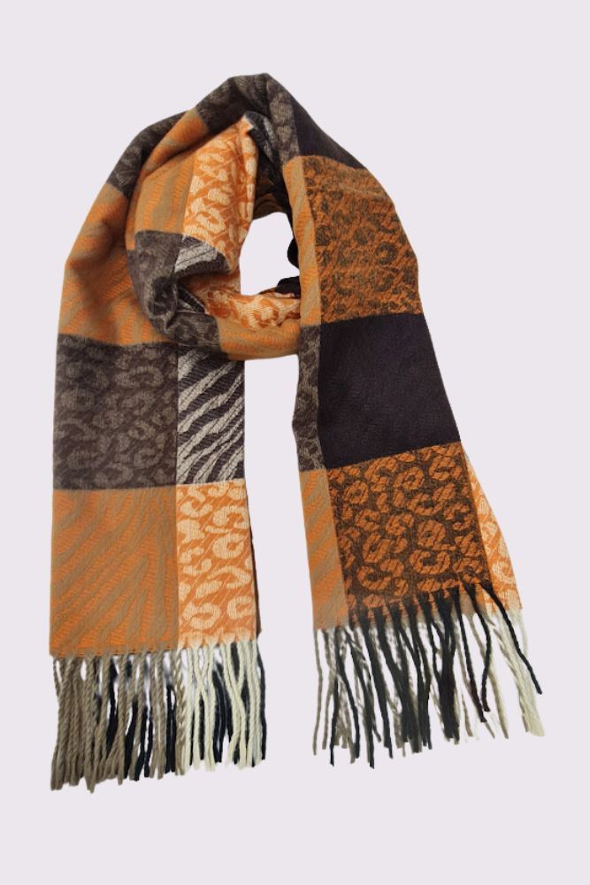 Check Leopard Pattern Soft Feel Tassel Scarves