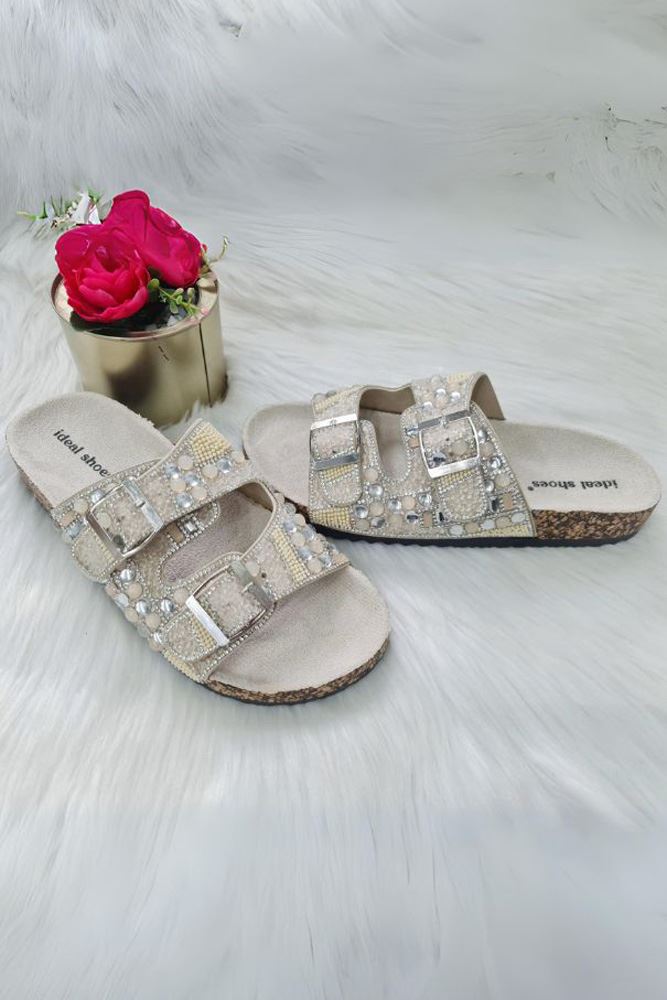 Diamante With Pearl Double Buckle Slider