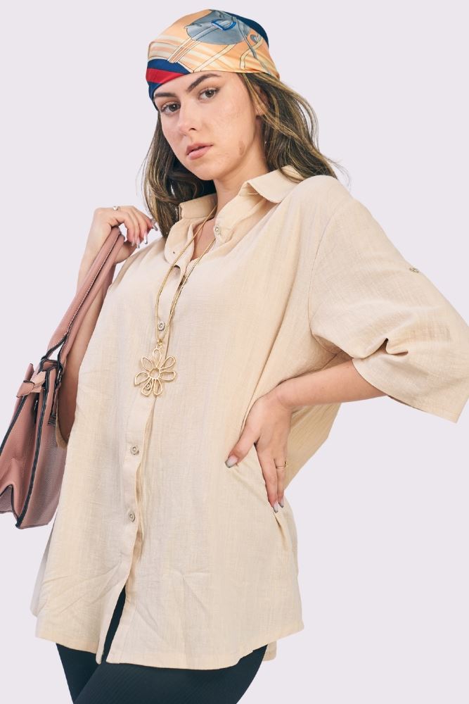 Plain Button Up Oversized Cotton Shirt