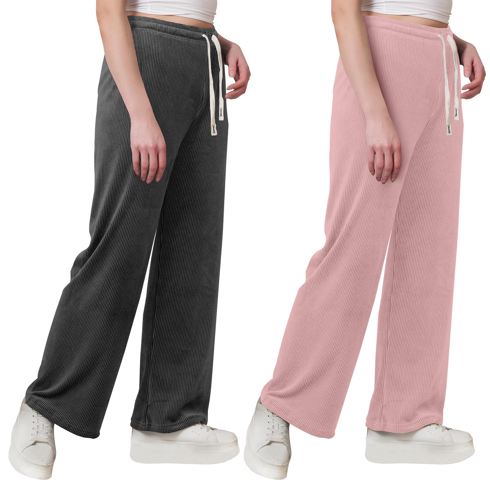 Plain Ribbed Wide Leg Trousers