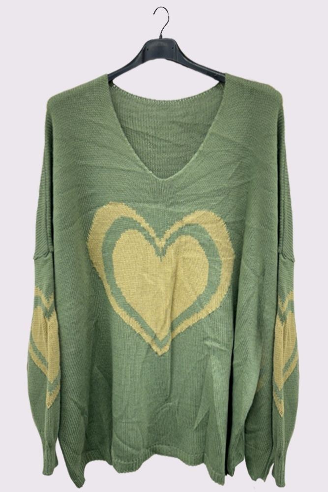 Heart Pattern Knitted Oversized Jumper