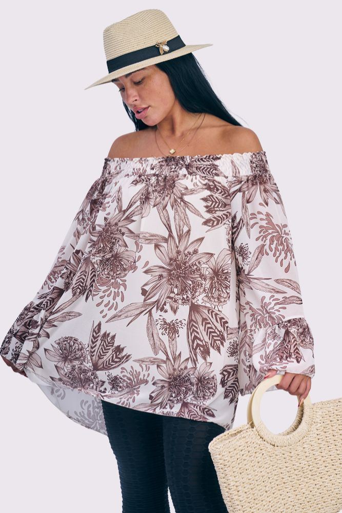 Tropical Print Dip Hem Top