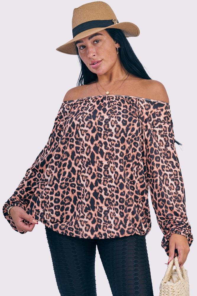 Leopard Print Pleated Elastic Hem Top