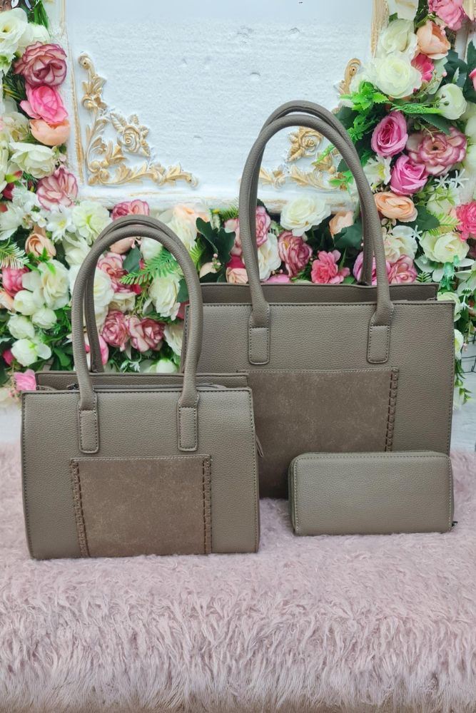 Leather Two Handle Shoulder Bag Set