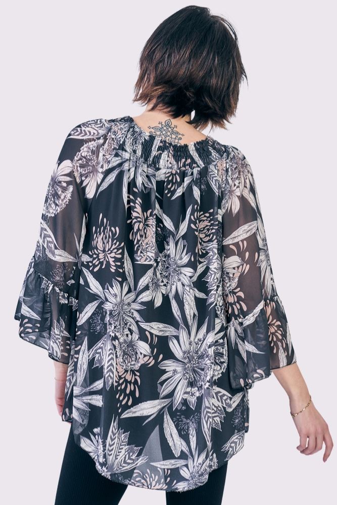 Tropical Print Dip Hem Top