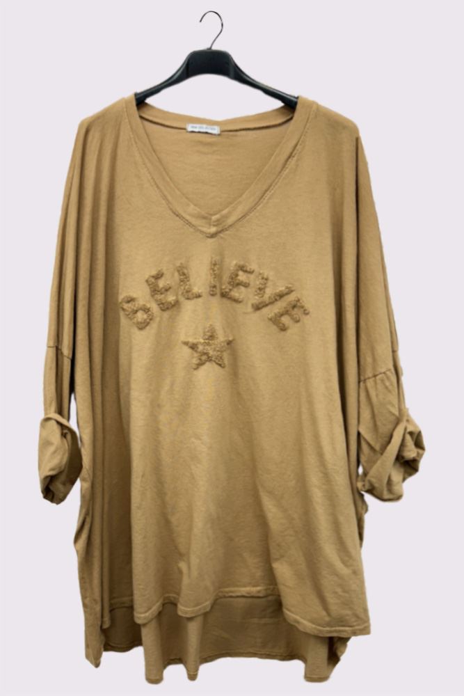 Believe' Star Embroidered Long-Sleeve Top